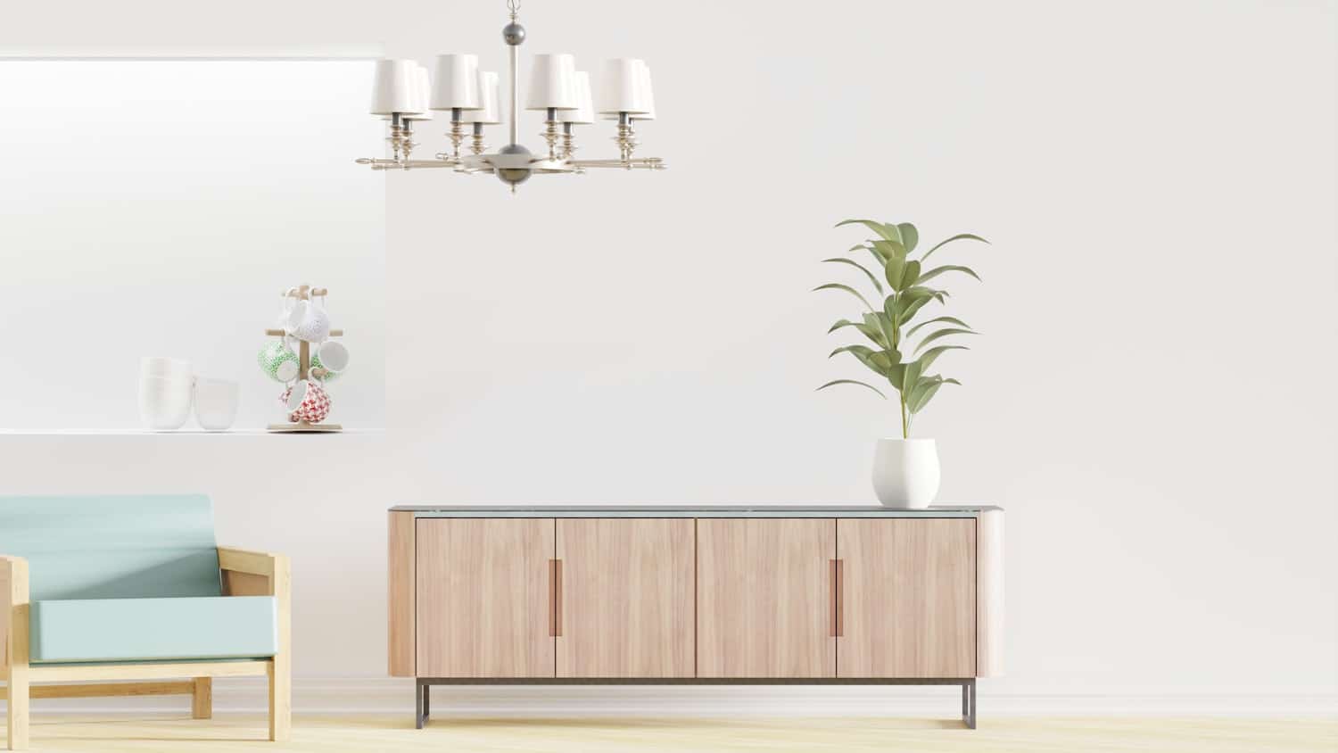 Salon chaleureux aux matériaux naturels avec une plante verte